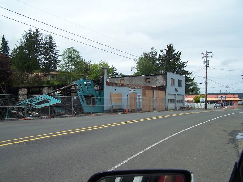 Cloverdale, OR: The Day Downtown Burned, Napa (Left) Shure-Win Auto (Middle) Fire Department (Right)