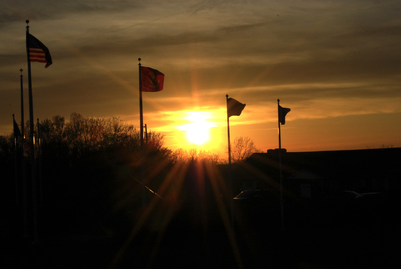 Damascus, MD: American Legion Hall: Flags at Sunset