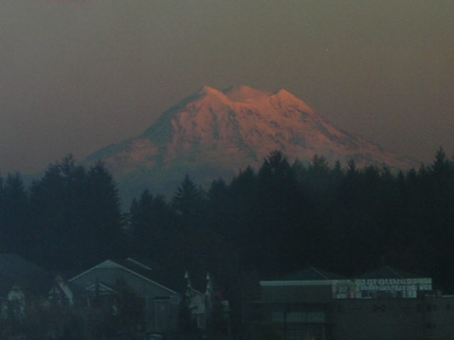 DuPont, WA: Sunset on Mt. Rainier seen from hotel room in DuPont, Oct. 2005