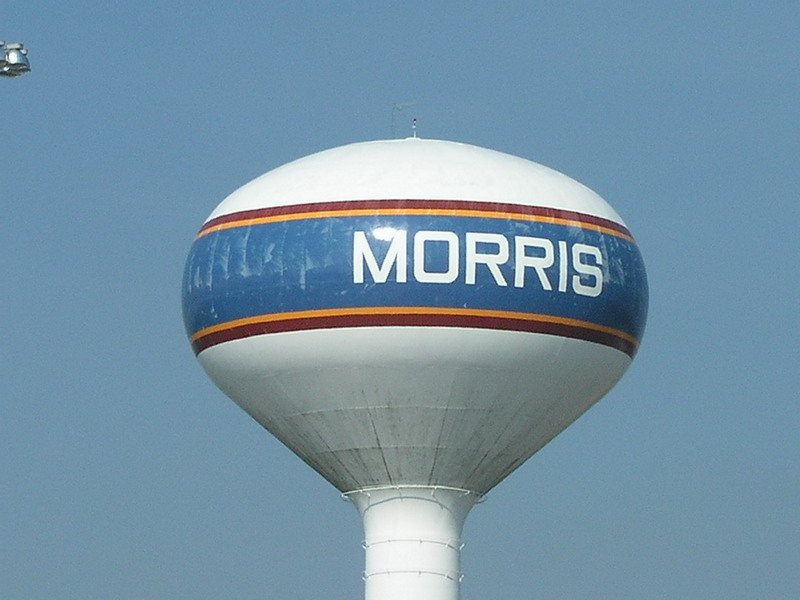 Morris, IL: Local Water Tower, as seen from I-80