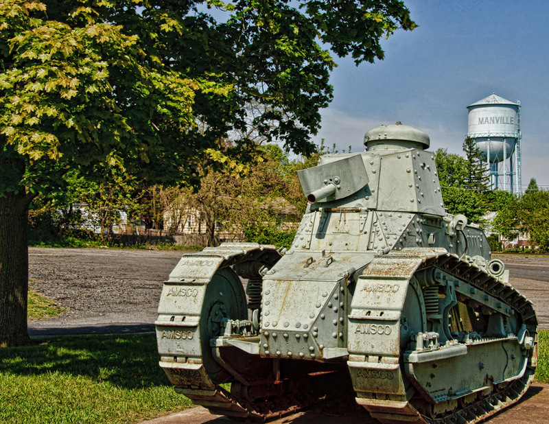 Manville, NJ: WW1 1917 Renault FT tank, with the Manville water tower in the background. Photographed at the Thomas J. Kavanaugh VFW Post 2290, Manville, NJ.