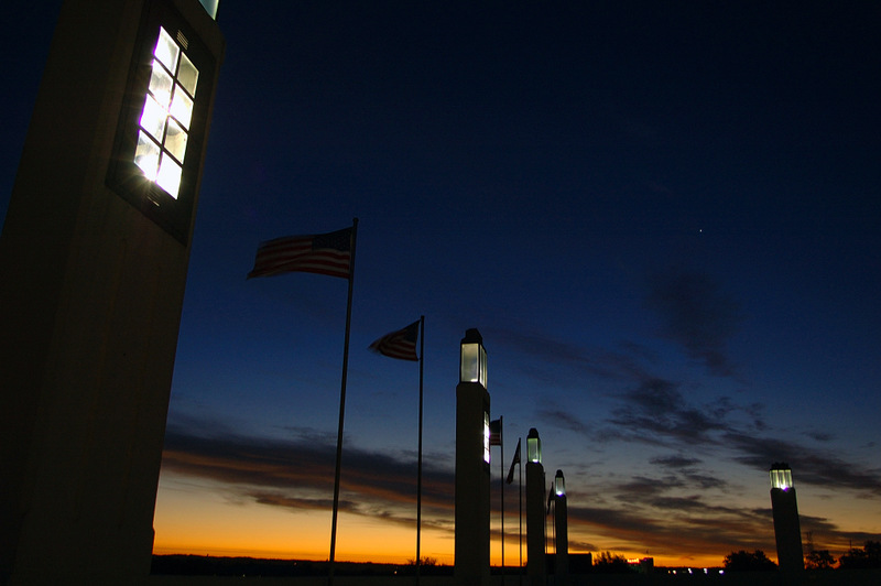 Omaha, NE: Durham Western Heritage Museum - Flags at sunrise