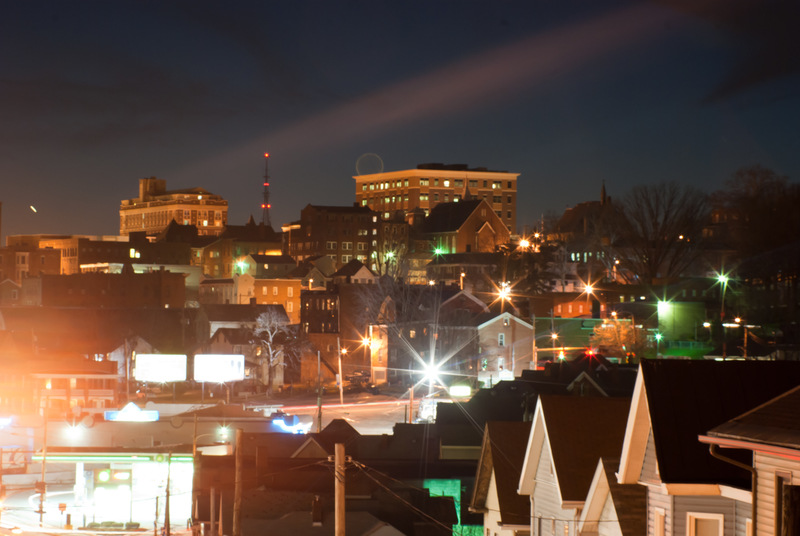 Greensburg, PA: Night shot taken from a bridge over Pittsburgh Street