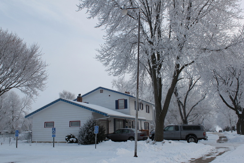 Tracy, MN: red,white, and blue house in winter 2011