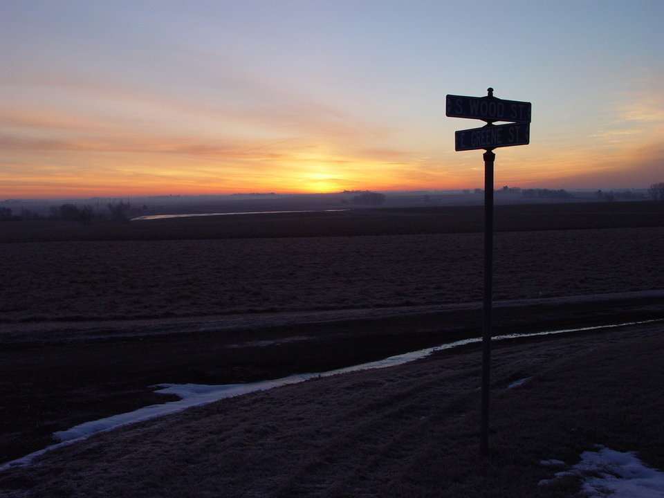 Paullina, IA: Winter sunrise on the edge of town.