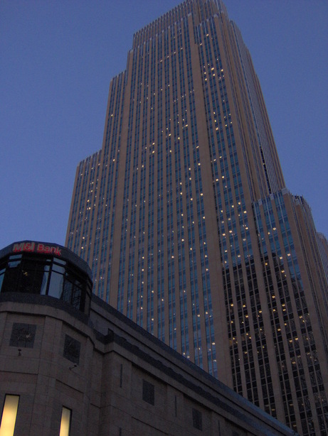 Minneapolis, MN: Wells Fargo Center at sunset
