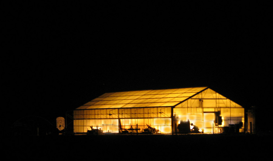 Aromas, CA: Night Time Greenhouse on Rogge Lane, Aromas, CA