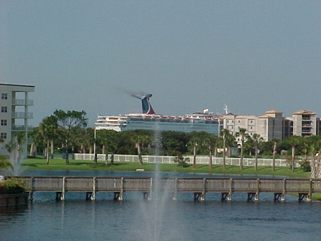 Cape Canaveral, FL: View of cruise ship from Port Canaveral from nearby condominium.