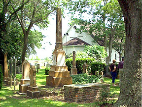 Jones Creek, TX: Peach Point Cemetery. Brick grave in forground was original burial site of Stephen F. Austin.