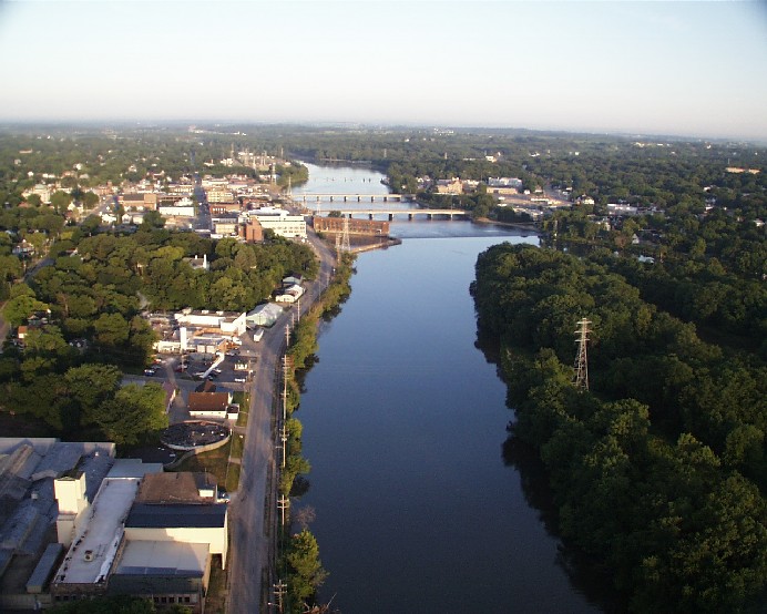 Dixon, IL: The Rock River from a hot air balloon
