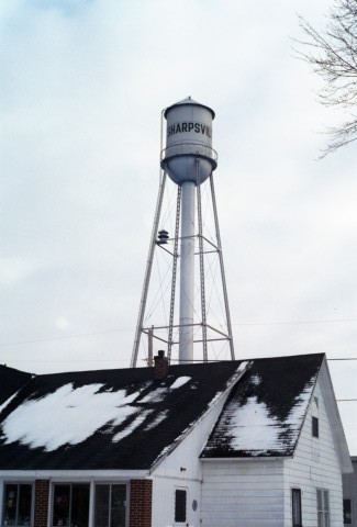 Sharpsville, IN: Sharpsville water tower, intersection of Vine and Brown