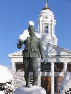 Milford, CT: Snow Covered Statue On River Street