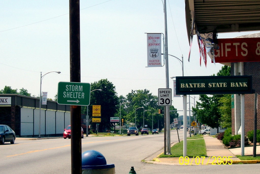 Baxter Springs, KS: Historical Route 66 through Baxter Springs, Kansas. 9 July 2005