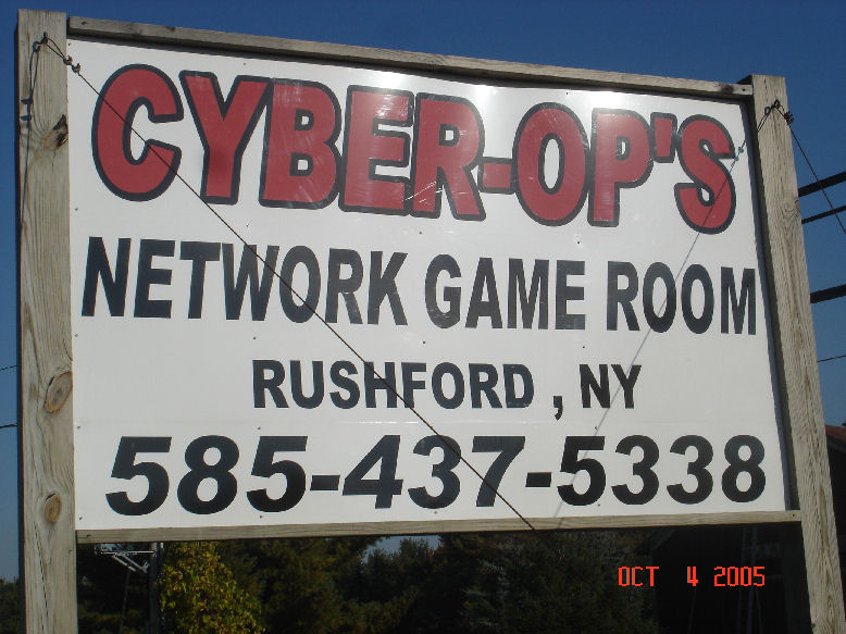 Rushford, NY : Sign: Cyber Ops, Network Gameroom, Rushford, NY