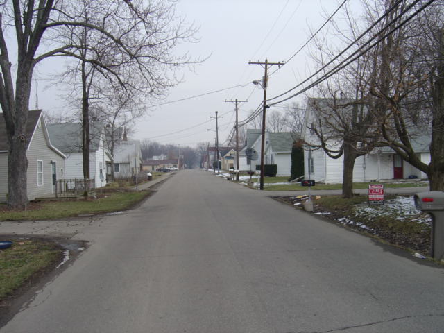 Trafalgar, IN : Homes on Pearl Street looking East towards downtown Trafalgar
