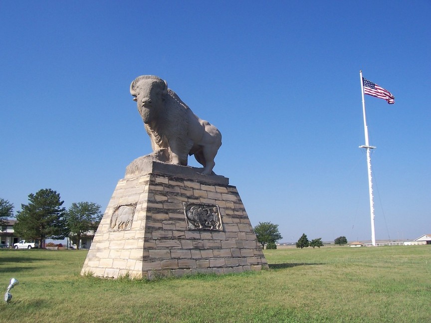 Hays, KS: A Buffalo Statue at Fort Hays - An old militry fort
