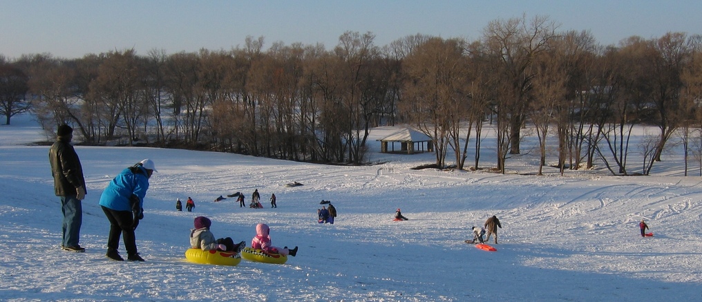 Beloit, WI: Sledding at Hospital Hill - A winter tradition in Beloit, Wisconsin.