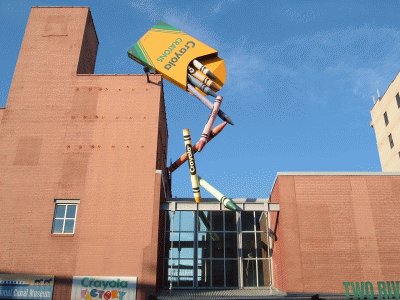 Easton, PA: A giant box of crayons tobbles over on the back of the Crayola Factory