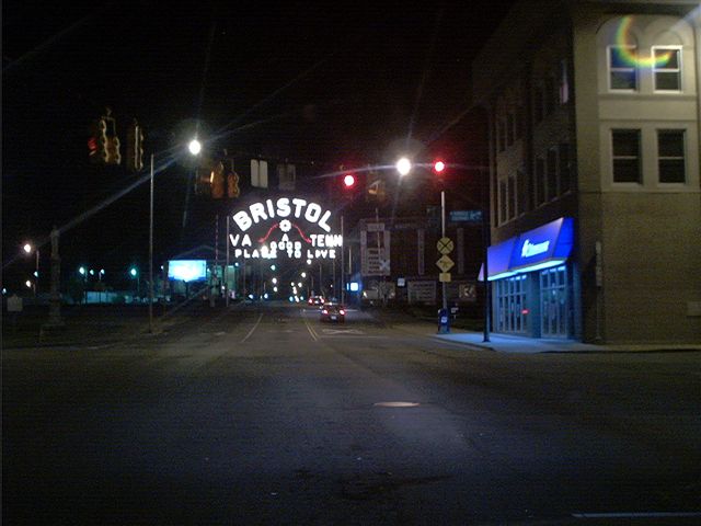 Bristol, VA : Bristol VA-TN sign @ night photo, picture, image