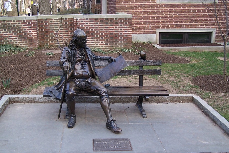 Philadelphia, PA: Franklin on the Park Bench-Statue at Penn