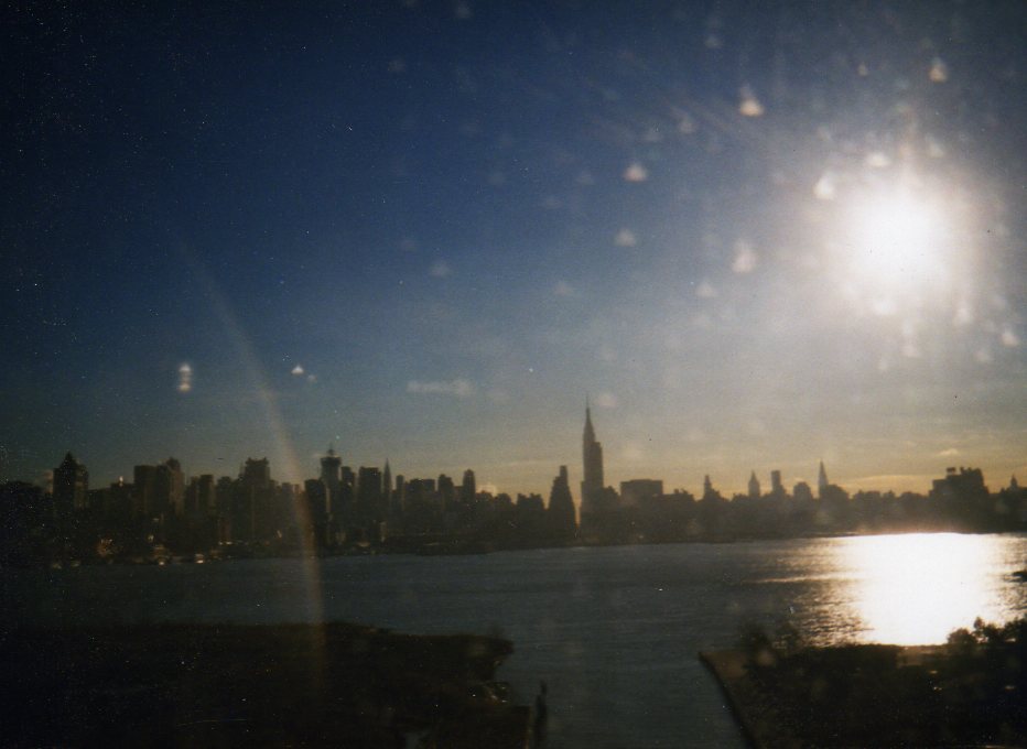Hoboken, NJ : Bright Sun over Midtown Manhattan in NYC - Entrance to Lincoln Tunnel, December 1999