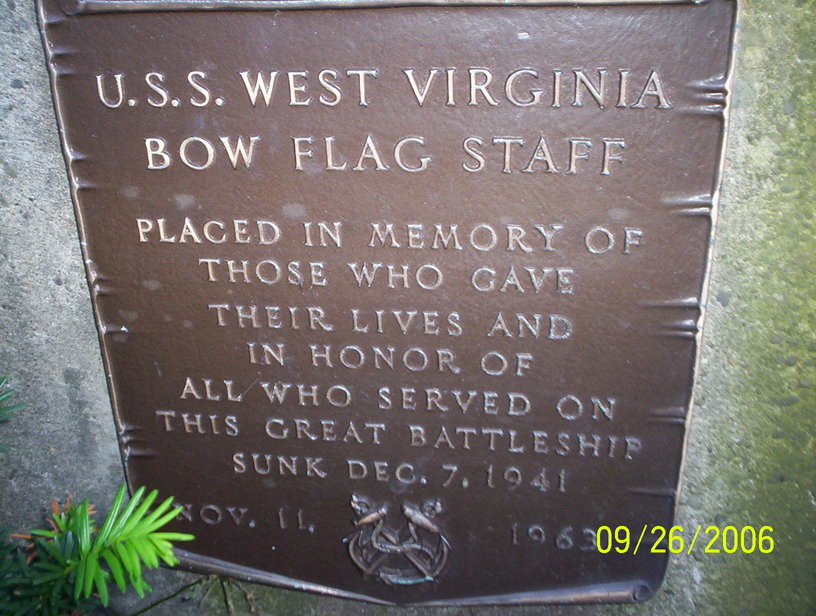 Clarksburg, WV: USS West Virginia bow staff from Pearl Harbor