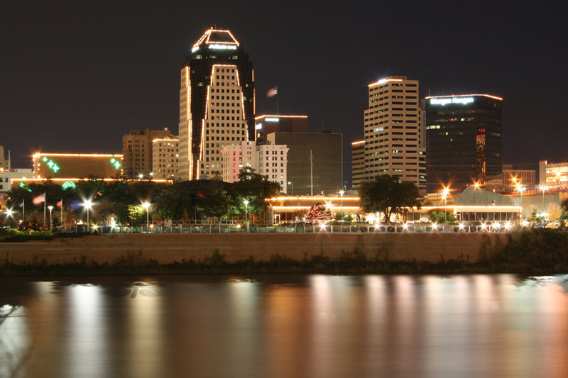 Shreveport, LA: Closeup of Shreveport skyline at night