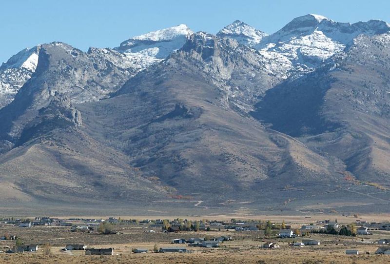 Spring Creek, NV: View of the Ruby Mountains from Spring Creek