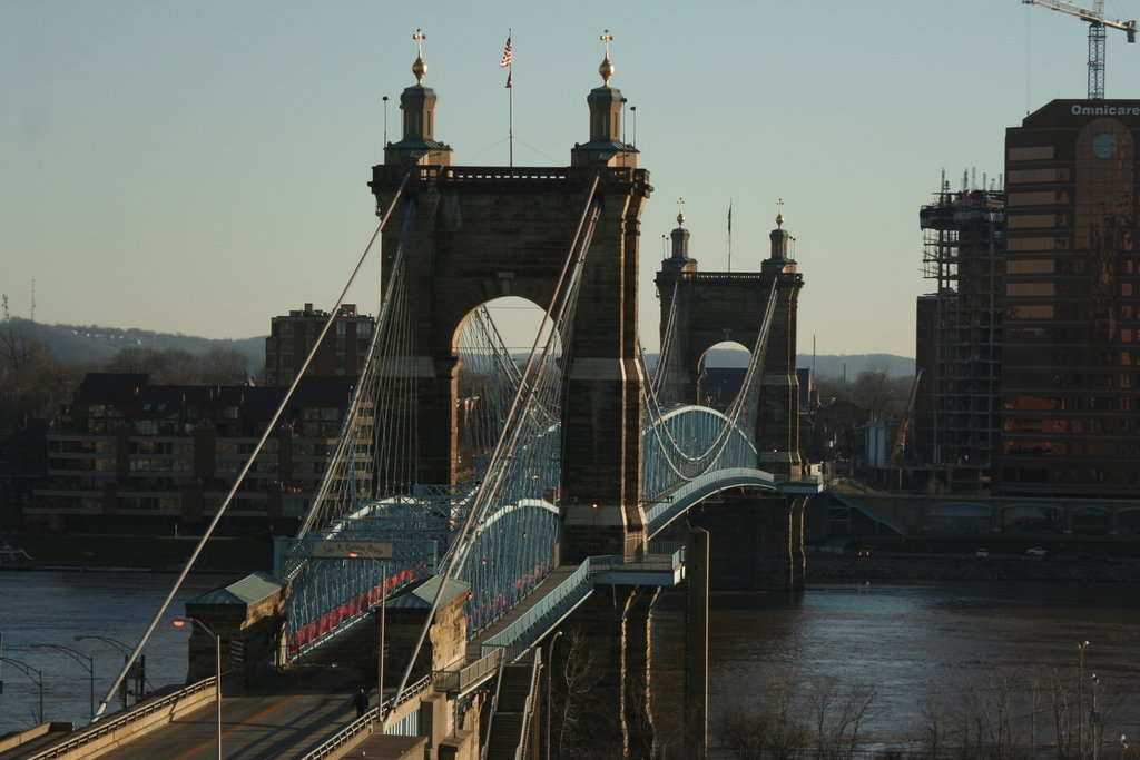 Cincinnati, OH: Roebling Bridge from inside the Freedom Center