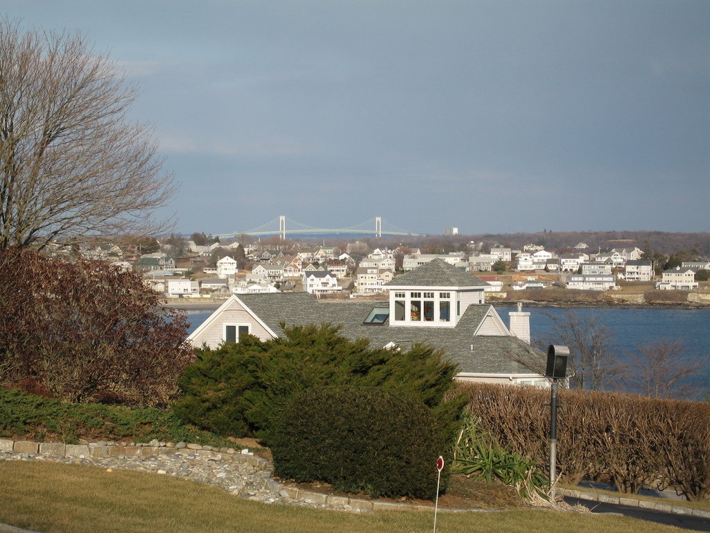 Narragansett, RI: view of newport bridge from narragansett