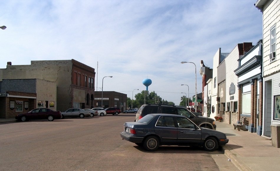 Salem, SD: Business district looking at water tower.