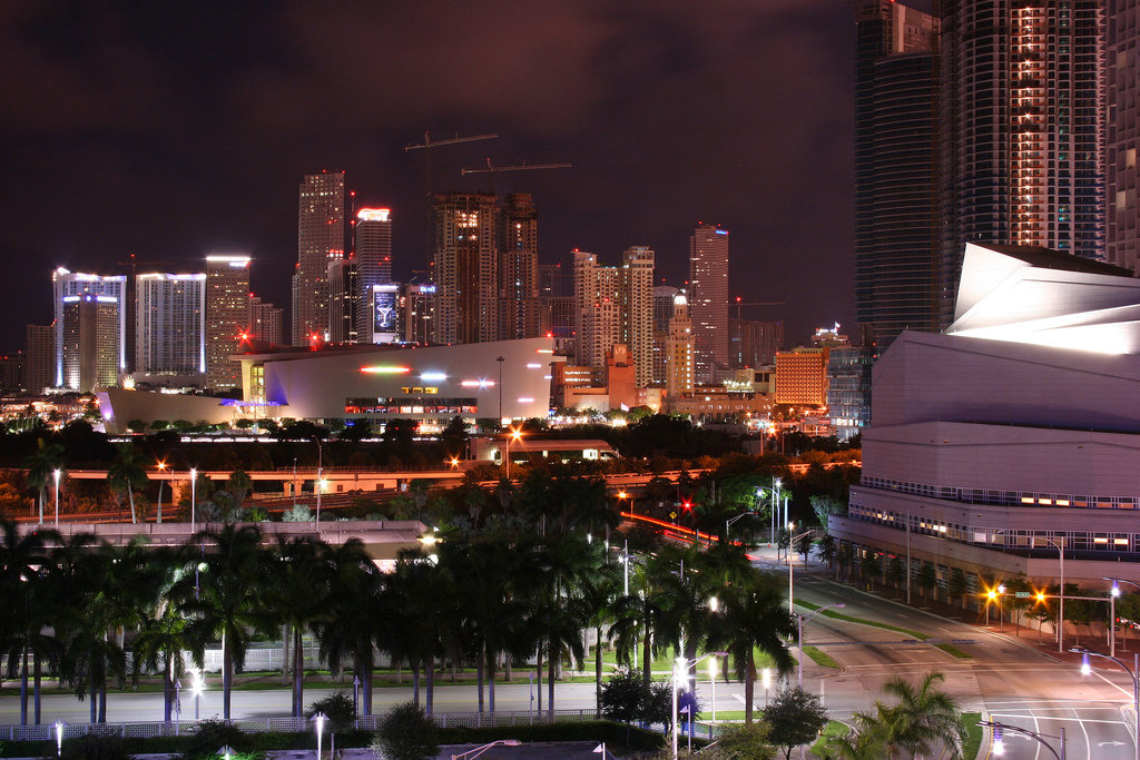 Miami, FL: Downtown Miami at night NE14st