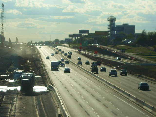 Arlington, TX: Looking west on I-30 from Ballpark Way