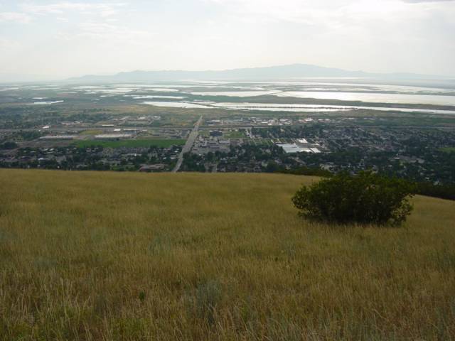 Centerville, UT: View of Centerville's Parrish Lane from the East Mountains with The Great Salt Lake in the distance.