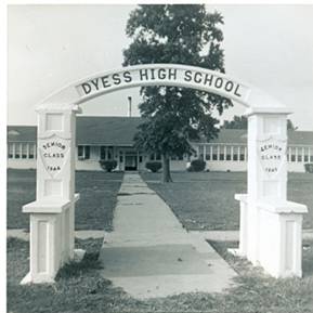 Dyess, AR: Dyess High School arch 1950