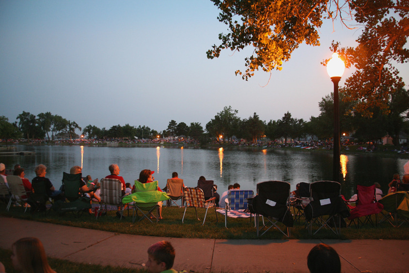 Sterling, KS: Waiting for fireworks display to begin at Sterling Lake on the 4th of July