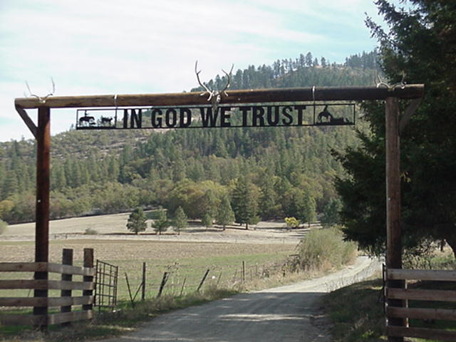 Jacksonville, OR: Entrance sign on farm near Ruch Or.= 9 miles No. Of Jacksonvill, Or on Hwy 238.