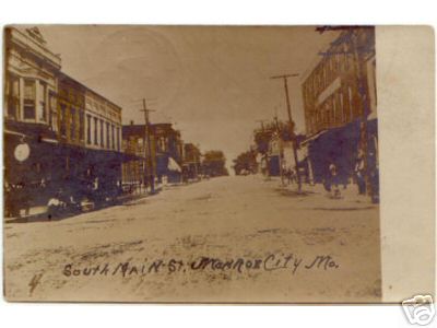Monroe City, MO: South Main Street in Monroe City, MO; circa 1920's