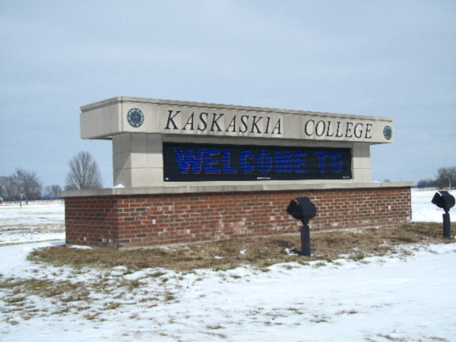 Centralia, IL: Welcome sign, for Kaskaskia College in Centralia, Illinois.