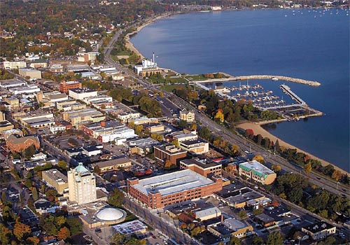 Traverse City, MI: Aerial view of downtown Traverse City