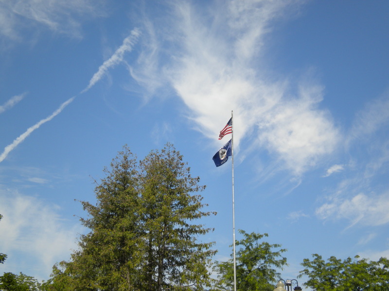 Fenton, MI: Beautiful Michigan sky with the American and Fenton flying high