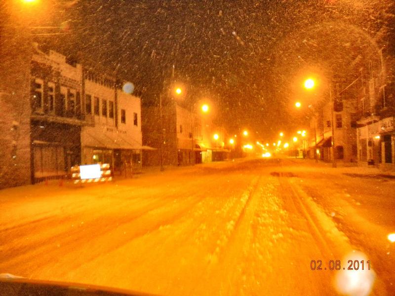 Blackwell, OK: Feb. 8, 2011 Snow Storm that put a blanket over our city streets. Main street heading North to Doolin