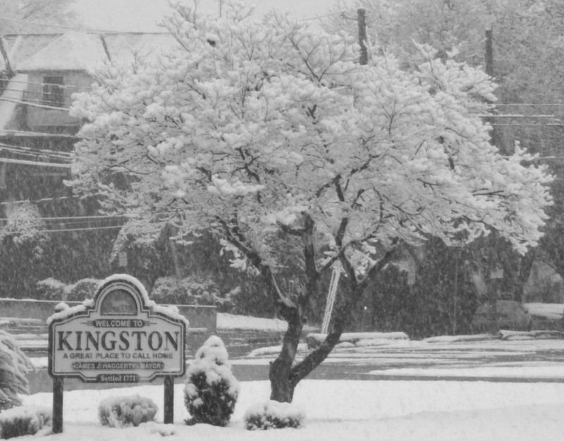 Kingston, PA: Snowy walk and picture of snow and Kingston sign, winter 2009