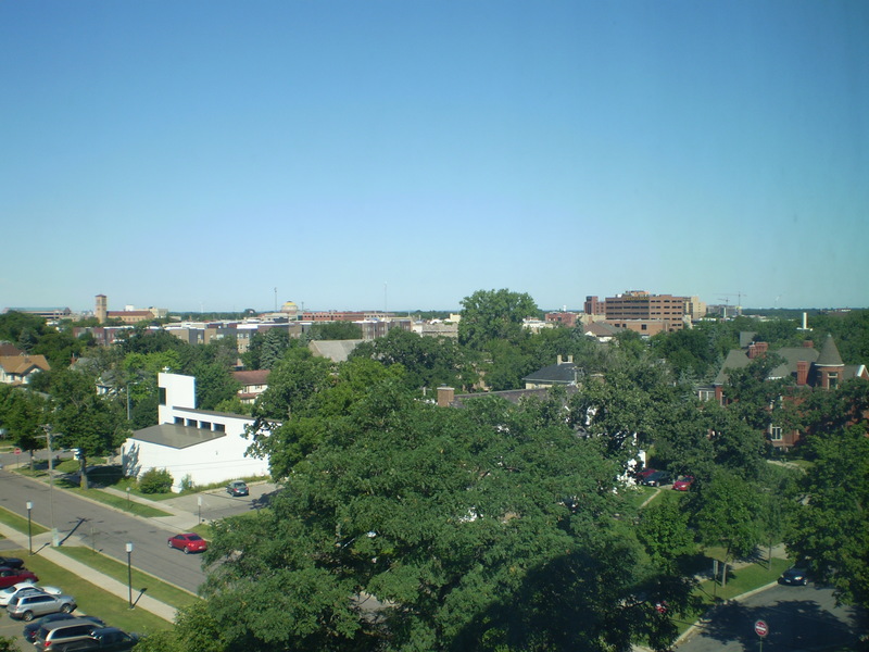 St. Cloud, MN: A seven story high view towards downtown St. Cloud.