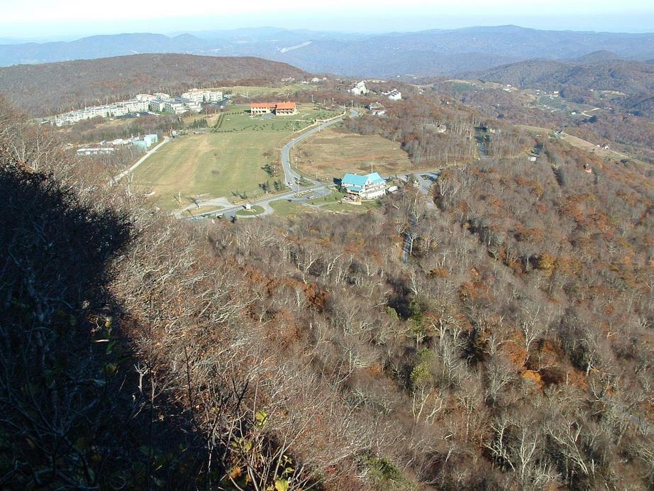 Beech Mountain, NC: Beech Mountain from atop Pinnacle Ridge (5506 feet) Oct 2003