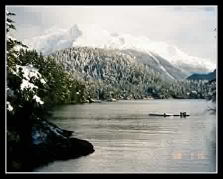 Sitka and, AK : Snowcapped Mountains off Thimbleberry Harbor