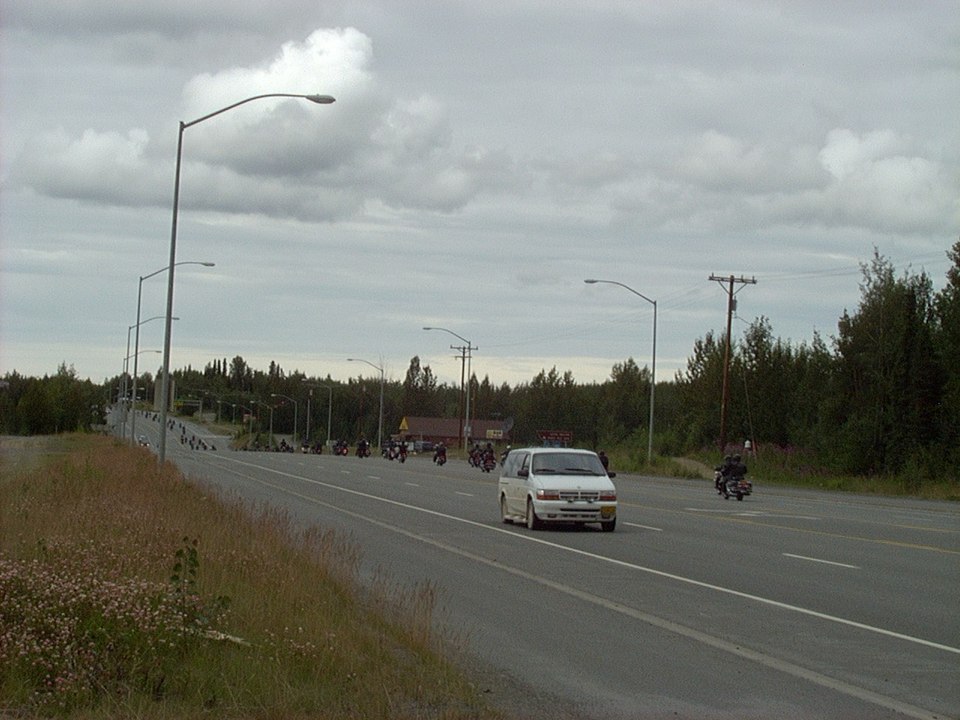 Sterling, AK Group of Harley riders riding through Sterling on an annual fundraising event