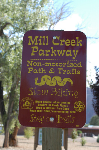 Moab, UT: Mill Creek Walk/Bike Path sign. The path snakes through all of Moab town area.