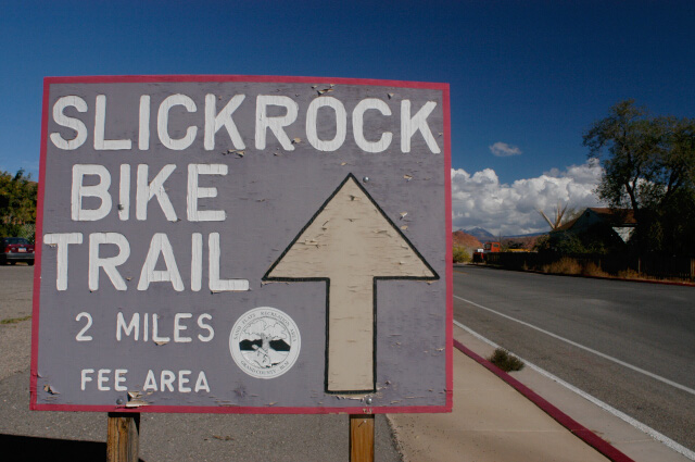 Moab, UT: Sign to the famous Slick Rock Trail.
