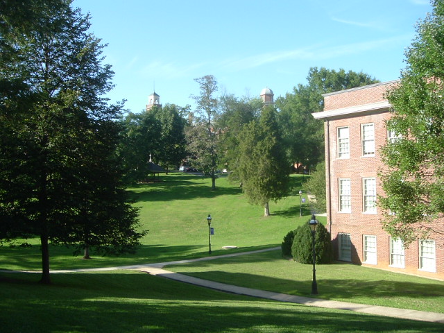 Lynchburg, VA: Martin Science to left, Main Hall towers behind trees in Front Campus, Randolph-Macon Woman's College, Lynchburg, VA